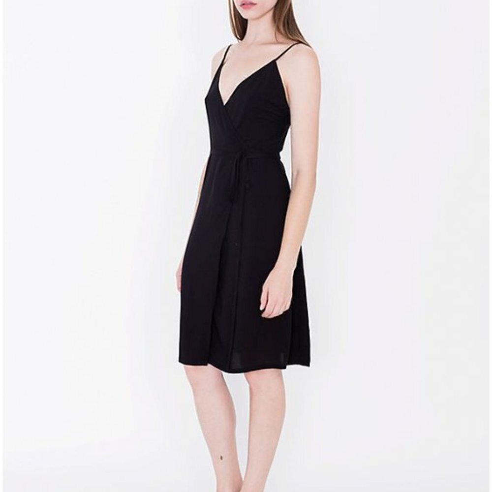 NEW American Apparel Black Midi Wrap Dress Rayon
